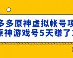 外面卖2980的拼多多原神虚拟帐号项目：卖原神游戏号5天赚了2万-第一资源库