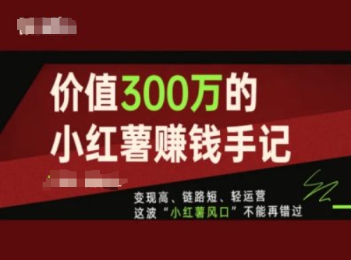 价值300万的小红书赚钱手记，变现高、链路短、轻运营，这波“小红薯风口”不能再错过-第一资源库