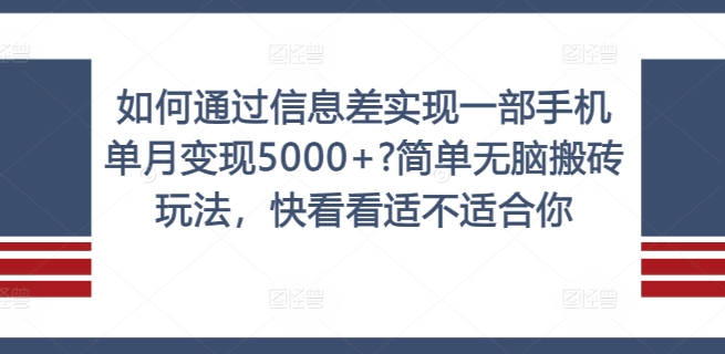 如何通过信息差实现一部手机单月变现5000+?简单无脑搬砖玩法,快看看适不适合你【揭秘】-第一资源库