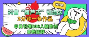 抖音葫芦式引流法，三分钟一条作品，单日引爆抖音500人精准创业粉丝群【揭秘】-第一资源库