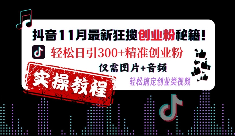抖音11月最新狂揽创业粉秘籍，轻松日引300+精准创业粉，仅需图片+音频，轻松搞定创业类视频-第一资源库