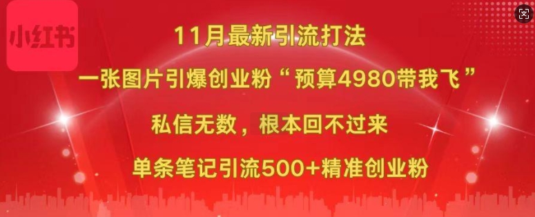 小红书11月最新图片打粉，一张图片引爆创业粉，“预算4980带我飞”，单条引流500+精准创业粉-第一资源库