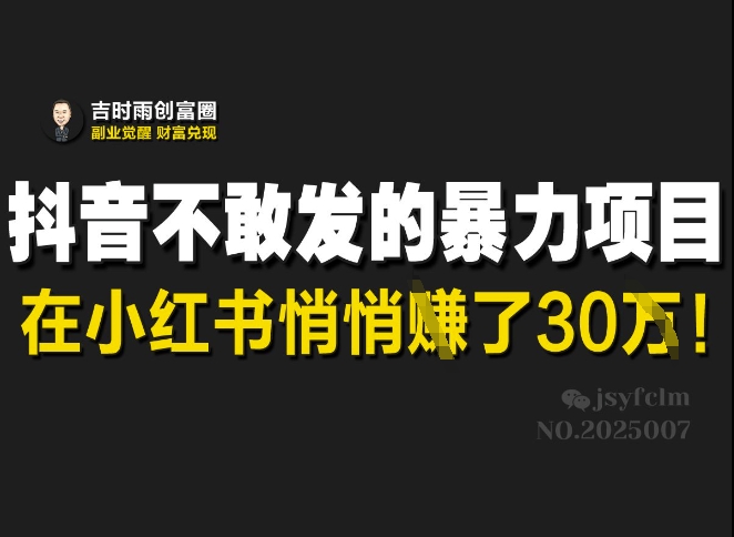 抖音不敢发的暴利项目，在小红书悄悄挣了30W-第一资源库
