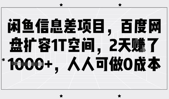 闲鱼信息差项目，百度网盘扩容1T空间，2天收益1k+，人人可做0成本-第一资源库