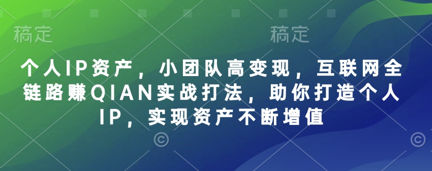 个人IP资产，小团队高变现，互联网全链路赚QIAN实战打法，助你打造个人IP，实现资产不断增值-第一资源库