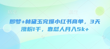 即梦+林黛玉完爆小红书商单，3天涨粉1千，靠怼人月入5k+-第一资源库