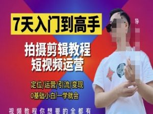7天入门到高手，短视频剪辑运营高手课，定位 运营 引|流 变现，0基础小白一学就会-第一资源库