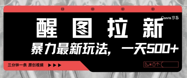 醒图拉新，暴力新玩法，光用手机三分钟制作一条视频，一天轻松5张-第一资源库