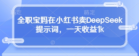 全职宝妈在小红书卖DeepSeek提示词，一天收益1k-第一资源库