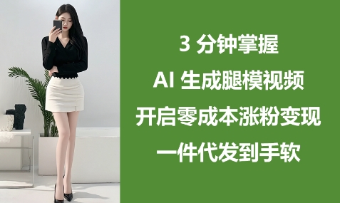 3分钟掌握AI生成腿模视频，开启零成本涨粉变现，一件代发到手软-第一资源库