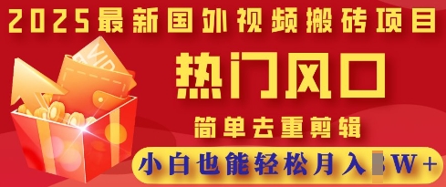 2025最新视频搬砖项目，热门风口，简单去重剪辑，小白也能轻松月入过W-第一资源库