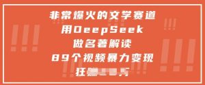 非常爆火的文学赛道，用deepseek做名著解读 ，89个视频暴力变现1w+-第一资源库