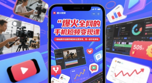 爆火全网的手机短视频变现课，0基础教你拍摄剪辑涨粉运营变现，用一部手机挣钱-第一资源库