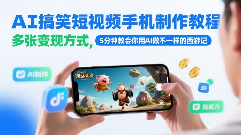 AI搞笑短视频手机制作教程，多张变现方式，5分钟教会你用AI做不一样的西游记-第一资源库
