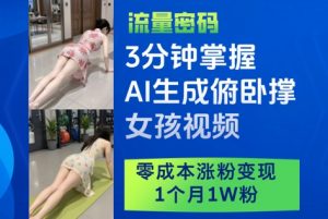 3分钟掌握AI生成俯卧撑女孩视频，零成本涨粉变现，1个月1W粉-第一资源库
