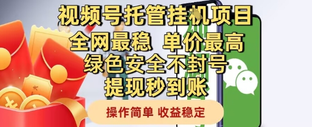 视频号托管挂G项目全网最稳，单价最高，绿色安全不封号提现秒到账，操作简单，收益稳定【揭秘】-第一资源库