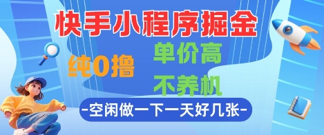 快手小程序掘金，纯0撸，单价高不养机 利用空闲时间做一做，一天好几张【揭秘】-第一资源库