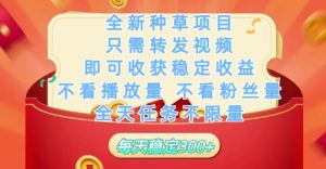 全新种草项目只需转发视频，即可收获稳定收益，不看播放量不看粉丝量，全天任务不限量，每天稳定3张【揭秘】-第一资源库