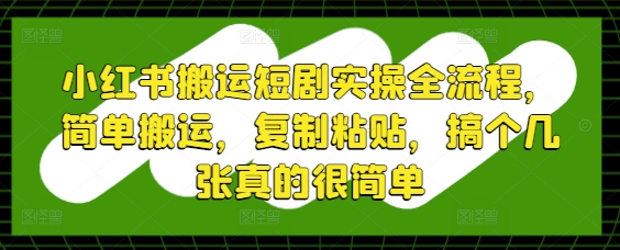 小红书搬运短剧实操全流程，简单搬运，复制粘贴，搞个几张真的很简单-第一资源库
