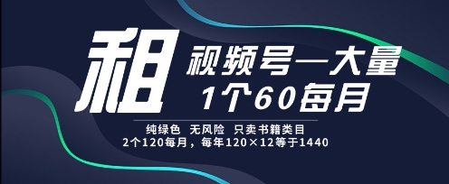 租视频号，一个60每月，2个120.纯绿色、无风险，常年租【揭秘】-第一资源库