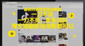 最新抖音搜索搬运教程，一刀不剪，条条过抖，推文短剧影视涨粉都可以-第一资源库