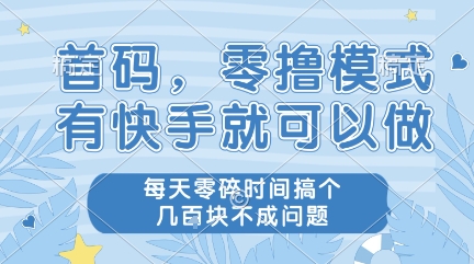 首码，零撸模式，有快手就可以做，每天零碎时间搞个几张不成问题【揭秘】-第一资源库