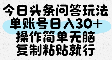 今日头条问答玩法，单账号日入30+，操作简单无脑复制粘贴就行-第一资源库
