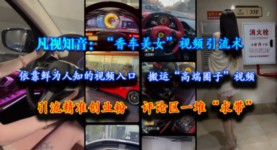 凡视知音：“香车美女”视频引流术，依靠鲜为人知的视频入口，搬运“高端圈子”视频，引流精准创业粉，评论区一堆“求带”-第一资源库