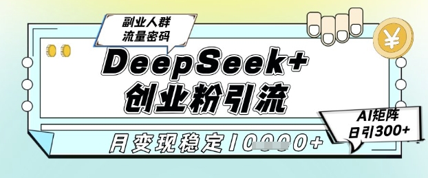 DeepSeek+创业粉精准引流，全新分享课4.0玩法，AI矩阵日引300+，多种变现方式，稳定月入1W-第一资源库
