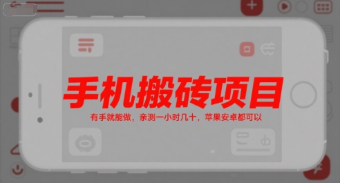 手机搬砖项目，有手就能做，亲测一小时几十，苹果安卓都可以-第一资源库