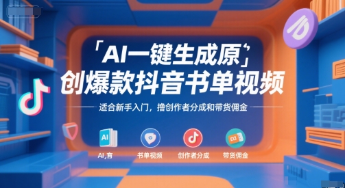 AI一键生成原创爆款抖音书单视频，适合新手入门，撸创作者分成和带货佣金【揭秘】-第一资源库