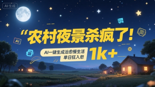 农村夜景杀疯了！AI一键生成治愈系慢生活，单日狂入1k+-第一资源库