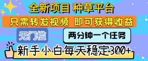 全新项目 种草平台 只需要转发任务视频 即可获得收益 新手小白每天稳定3张+【揭秘】-第一资源库
