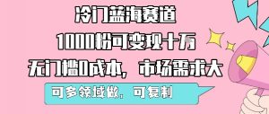 冷门蓝海赛道,1000粉可变现十W,无门槛0成本,市场需求大,可多领域做,可复制性强-第一资源库
