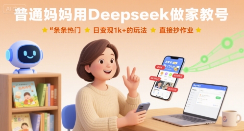 普通妈妈用Deepseek做家教号，条条热门，日变现1k+的玩法，直接抄作业-第一资源库