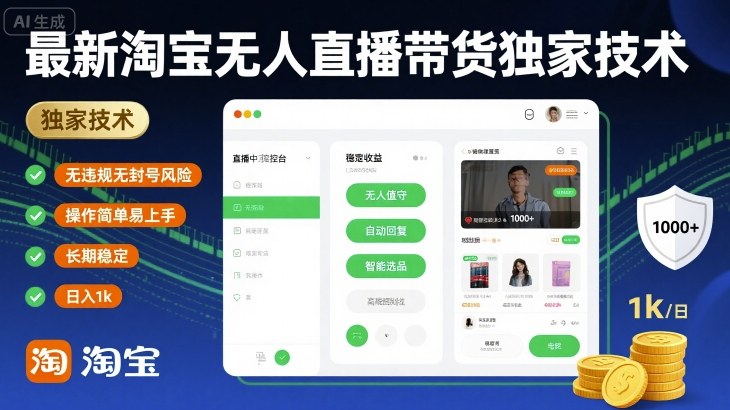 最新淘宝无人直播带货独家技术，无违规无封号风险，操作简单易上手，长期稳定日入1k【揭秘】-第一资源库