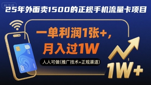 25年外面卖1500的正规手机流量卡项目，一单利润1张+，月入过1W，人人可做(推广技术+正规渠道)【揭秘】-第一资源库