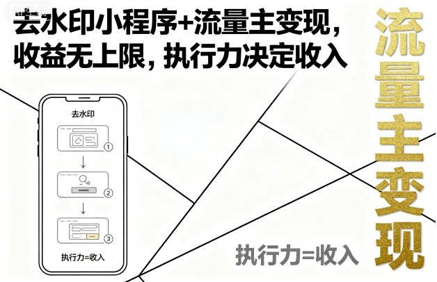 去水印小程序+流量主变现，收益无上限，执行力决定收入-第一资源库