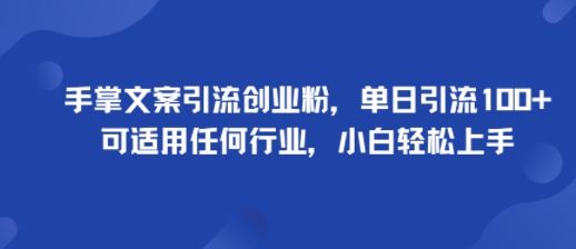 手掌文案引流创业粉，单日引流100+，可适用任何行业，小白轻松上手-第一资源库