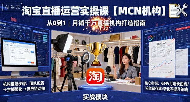 淘宝直播运营实操课【MCN机构】，从0到1做一家月销千W的直播机构-第一资源库
