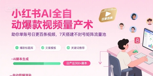 小红书AI全自动爆款视频量产术，助你单账号日更百条视频，7天搭建不封号矩阵流量池（更新9月）-第一资源库