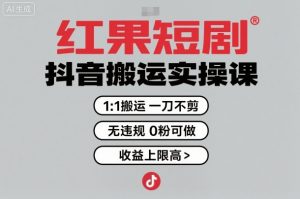 红果短剧拉新之抖音搬运实操课，1：1搬运，一刀不剪，无违规，0粉可做，收益上限高-第一资源库