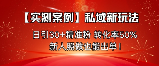 【实测案例】私域新玩法，日引30+精准粉，转化率50%，新人照做也能出单！-第一资源库
