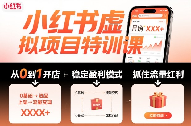 小红书虚拟项目特训课，帮你从0到1打造稳定盈利的店铺，抓住流量红利（更新9月）-第一资源库