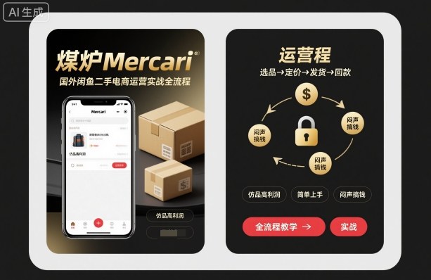 煤炉Mercari国外闲鱼二手电商运营实战全流程，仿品高利润，简单上手，闷声搞钱-第一资源库