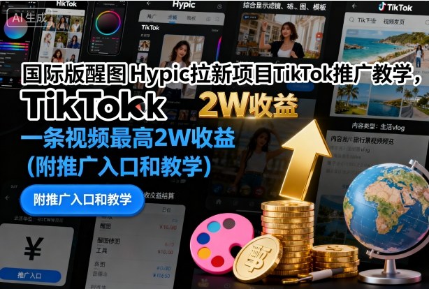 国际版醒图Hypic拉新项目TikTok推广教学,一条视频最高2W收益(附推广入口和教学)-第一资源库