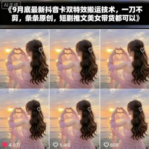 9月底最新抖音卡双特效搬运技术，一刀不剪，条条原创，短剧推文美女带货都可以-第一资源库