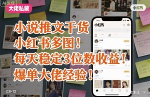 小说推文干货之小红书多图每天稳定3位数收益爆单大佬经验分享-第一资源库