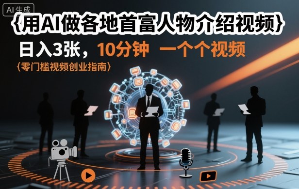 用AI做各地首富人物介绍视频，日入3张，10分钟一个视频-第一资源库