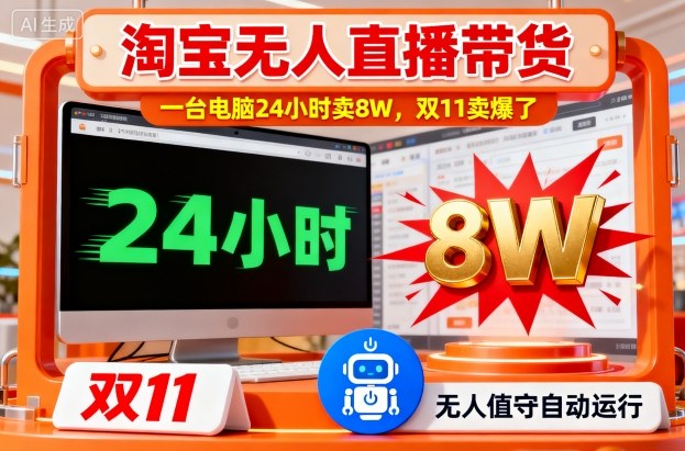 淘宝无人直播带货，一台电脑214小时卖8W，双11卖爆了【揭秘】-第一资源库